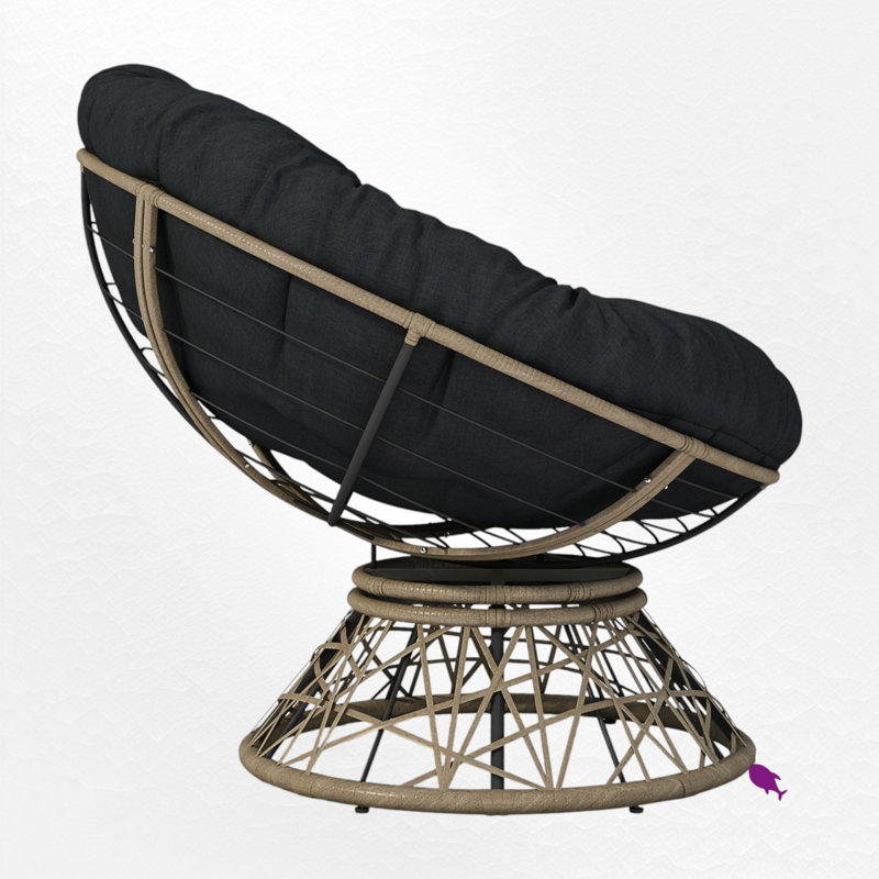 Fauteuil d'appoint pivotant à 360 ° Papasan, Noir, Brun