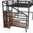 Queen Size Loft Bed with L-shaped Desk and USB, Metal Loft Bed with Wardrobe and Adjustable Shelf, High Loft Bed with LED for Kids Teens Adults, Wood-grain