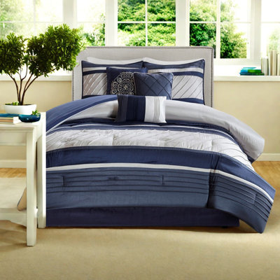 Elegant Navy Bedding Sets, 7-piece Hypoallergenic Polyester Comforter For All-season Use