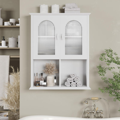 Wall mounted bathroom storage cabinet with recessed doors