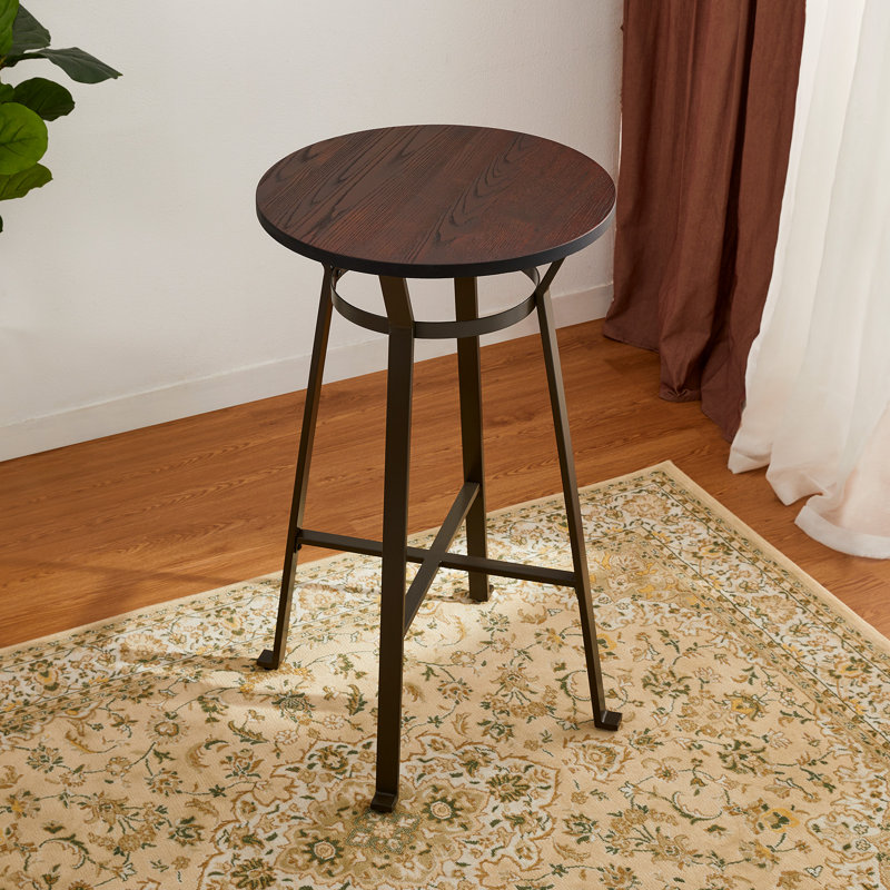 Overstreet Elm Round Solid Wood Top with Steel Base Dining Table, Rustic