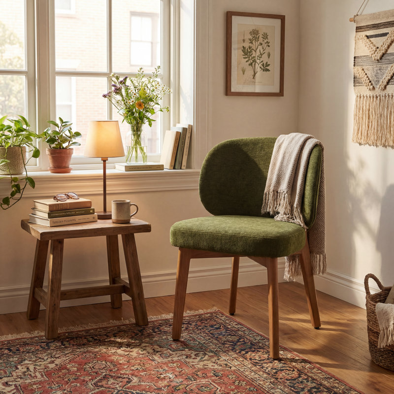Chaise de meuble-lavabo très large rembourrée de 20,1 po, fauteuil d'appoint avec haut dossier à oreilles et fauteuil sans accoudoirs avec pieds en bois massif pour salle à manger