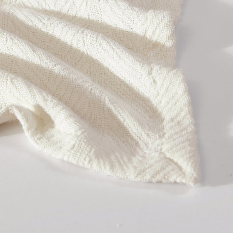 Herringbone Weave Cotton Twin Blanket in Bone - Reversible and Machine Washable