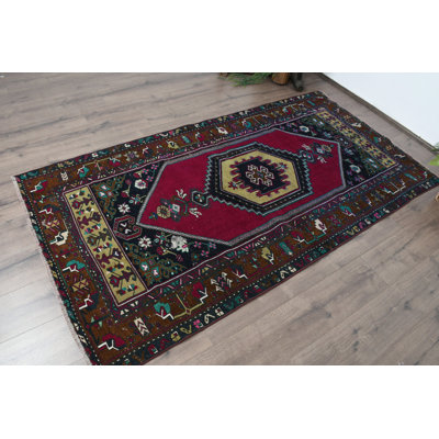 Traditional Wool Rug, 46.5x88.2 Inch Red Patchwork Area Rug