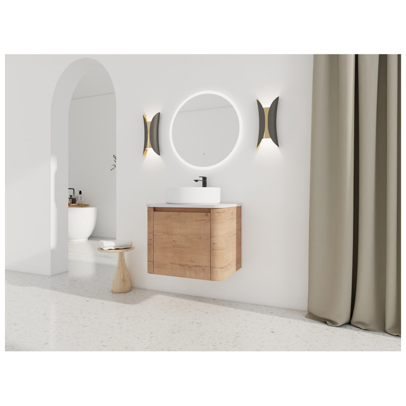 Meuble-lavabo mural 24 po avec lavabo en céramique imitation chêne