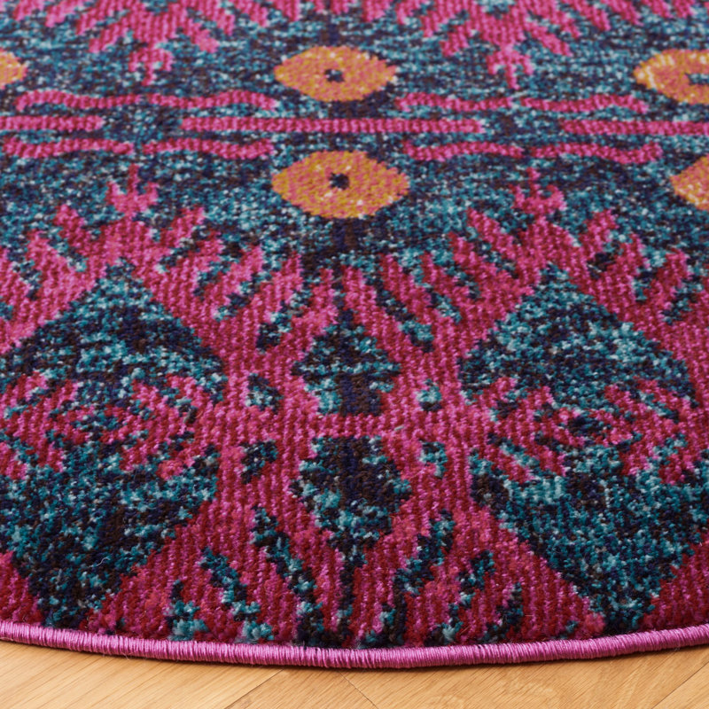 Tapis rose Isabea Ikat, Rond 6 pi 7 po