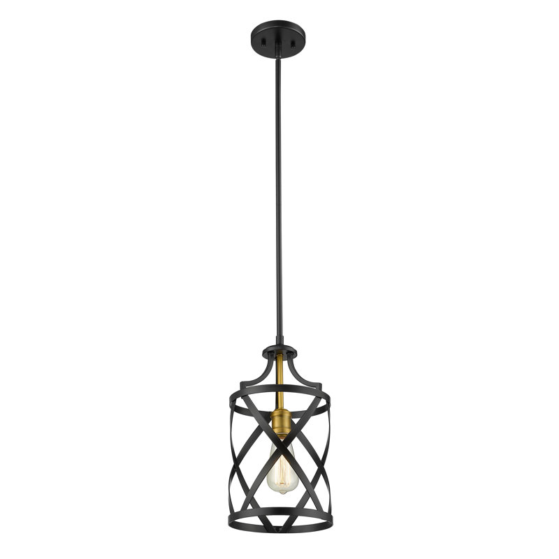 Luminaire suspendu cylindrique 1 lumière, Laiton vieilli