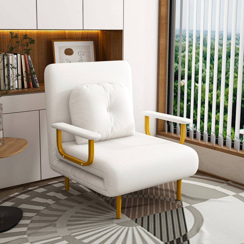 Fauteuil convertible 3-en-1 avec dossier réglable à 5 positions avec coussin et canapé-lit pliant, Naturel, Blanc