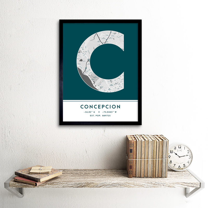 Concepcion City Map Concepcion Navy 1 Piece Single Picture Frame Wall Art, Teal