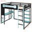 Lit mezzanine en bois avec bureau Everly, tablettes, prise de courant, ports USB / Type-C et éclairage RVB-127343389