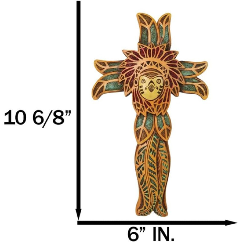 Native American Indian Owl Chief avec coiffe en fausse croix murale en bois