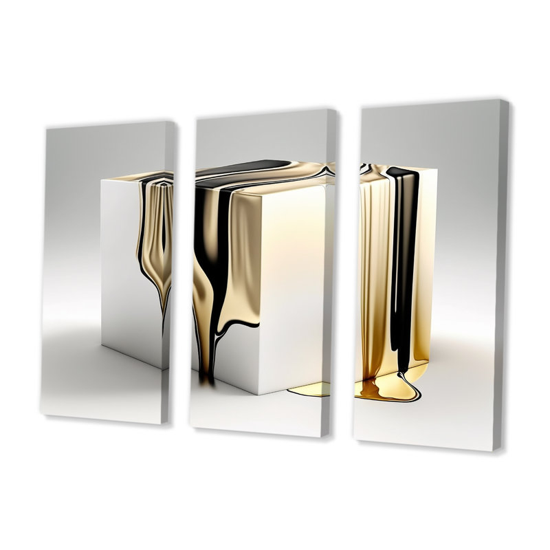«Black and Gold Cubic Expression I», ensemble d'art mural moderne sur toile, H 32 po x l 48 po x P 1 po, Toile tendue