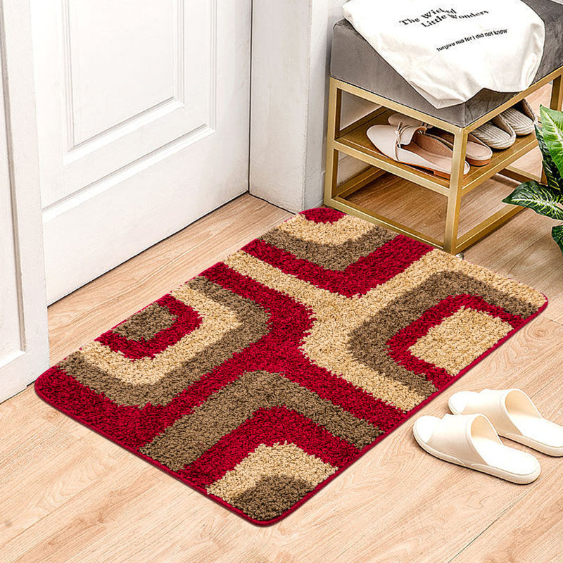 Wobna Non-Slip Geometric Indoor Doormat, Burgundy, 24" W x 36" L