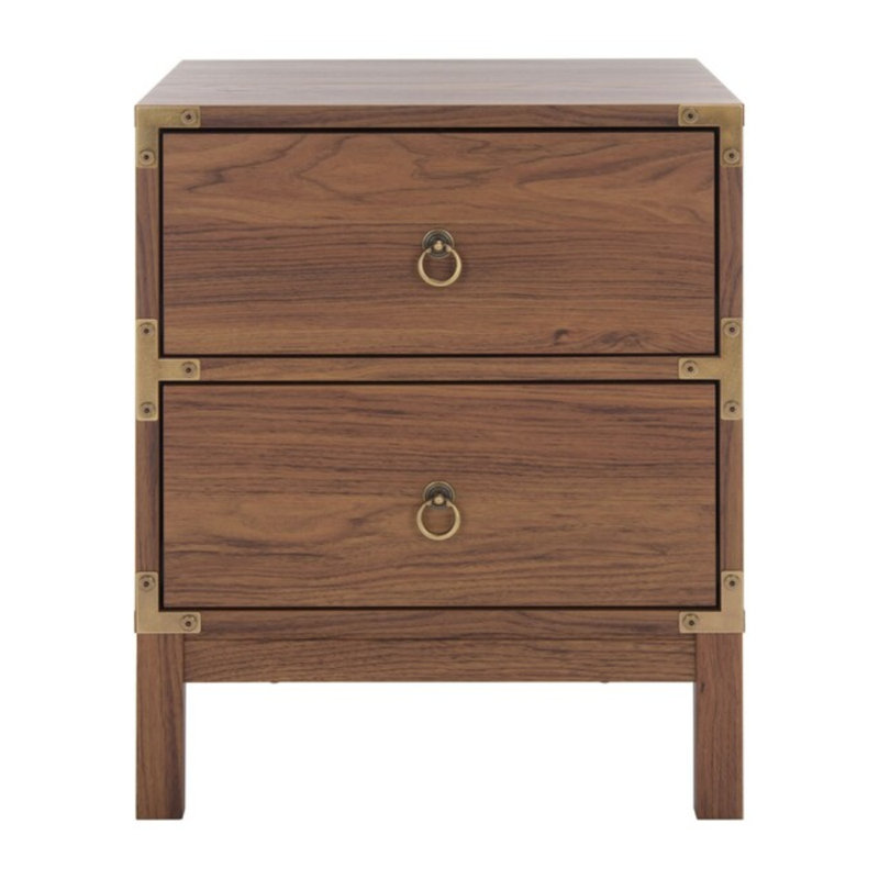 15.4'' W Nightstand with 2 Large Drawers, Vintage Style Solid Wood Side Table for Any Room & Office, Walnut/Gold