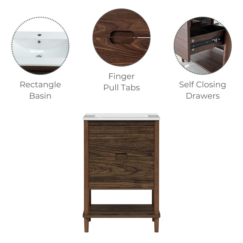 Timar 24" Single Bathroom Wooden Vanity With Two Drawers