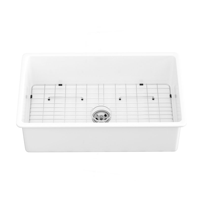 32" Undermount Single Bowl Ceramic Kitchen Sink - Dual Mount White Ceramic Rectangular Deep Single Bowl Sink Basin