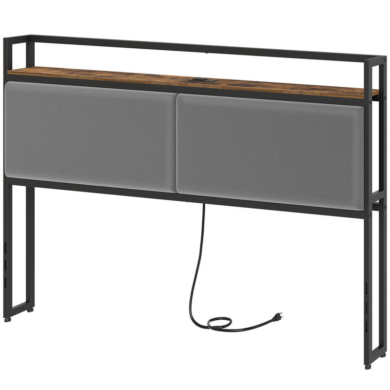 Upholstered Headboard with Charging Station and Open Storage, King