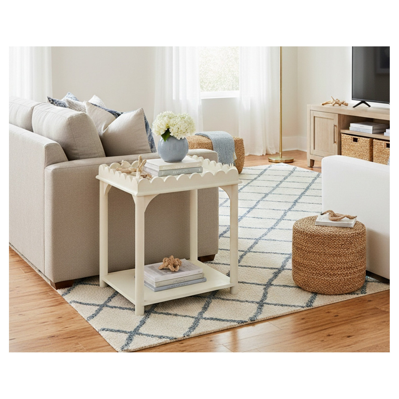 Madeline Scalloped Rectangle Side Table, White