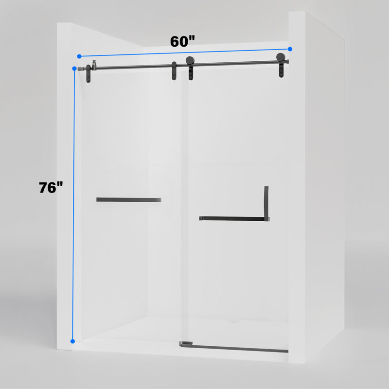 Porte de douche coulissante simple sans cadre de 56 à 60 po x H 76 po avec verre transparent, Noir mat