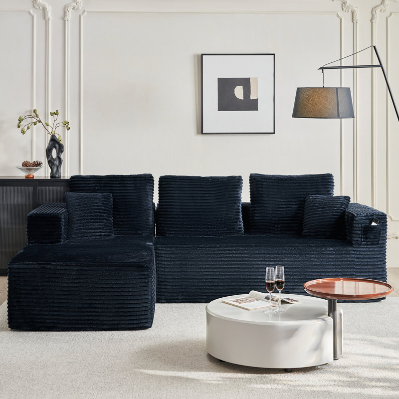 Boneless 105" Modular Sectional Sofa With L-shape Chaise, Sectional Couches For Living Room&home Office,diy Frameless Cloud Couch With Deep Seat,upholstered Couch With Memory Foam(corduroy Fabric,black)