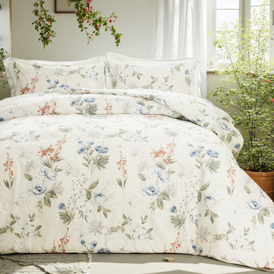 Ensemble d'édredon à motif floral 100% coton édredon vert Ensemble de literie à motif floral 3 pièces Ensembles de literie réversible doux et facile d'entretien