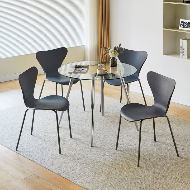 Bivian Round Glass Top Metal Base Dining Table, Chrome