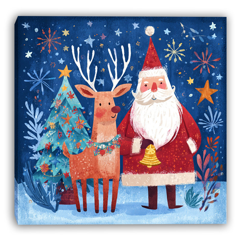Toile festive père Noël et renne, H 40 po x l 40 po