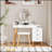 Modern Glass Top Dressing Table With LED Lights, Extendable Side Table, 5 Drawers, Mirror, And Stool For Elegant Bedroom Organization