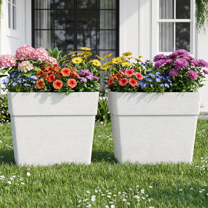 Boîte à fleurs d'extérieur rectangulaire Aura, Blanc, 23.6" H x 12.6" W x 12.6" D