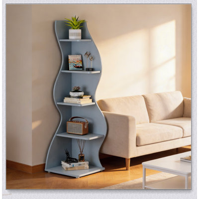 Elegant 5-Tier Corner Bookshelf with Spacious Storage, Perfect for Small Spaces and Vintage-Style Decor.