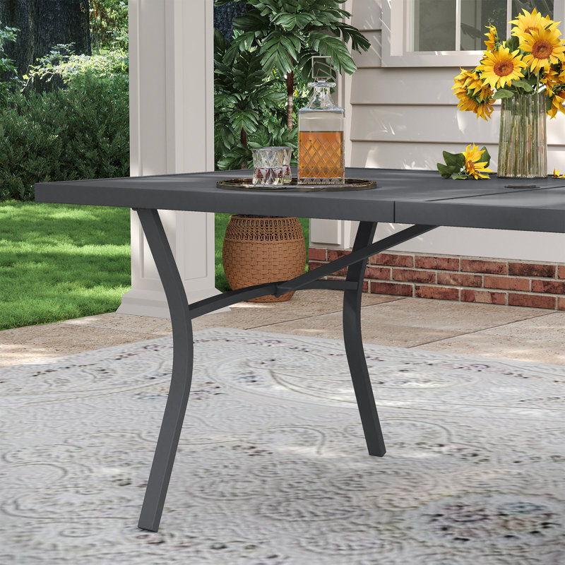 6-Person Rectangular Outdoor Patio Dining Set With Swivel Armchair, Black/Brown