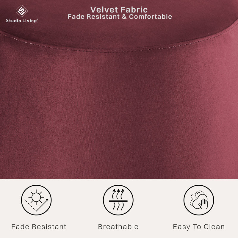 Grasmere 24" Wide Velvet Ottoman Plum, Plum Velvet
