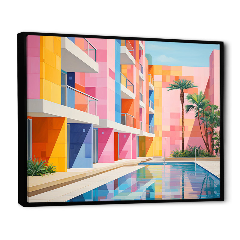 Minimalisme hôtels loge III sur toile, Cadre flottant noir, 24" H x 32" W