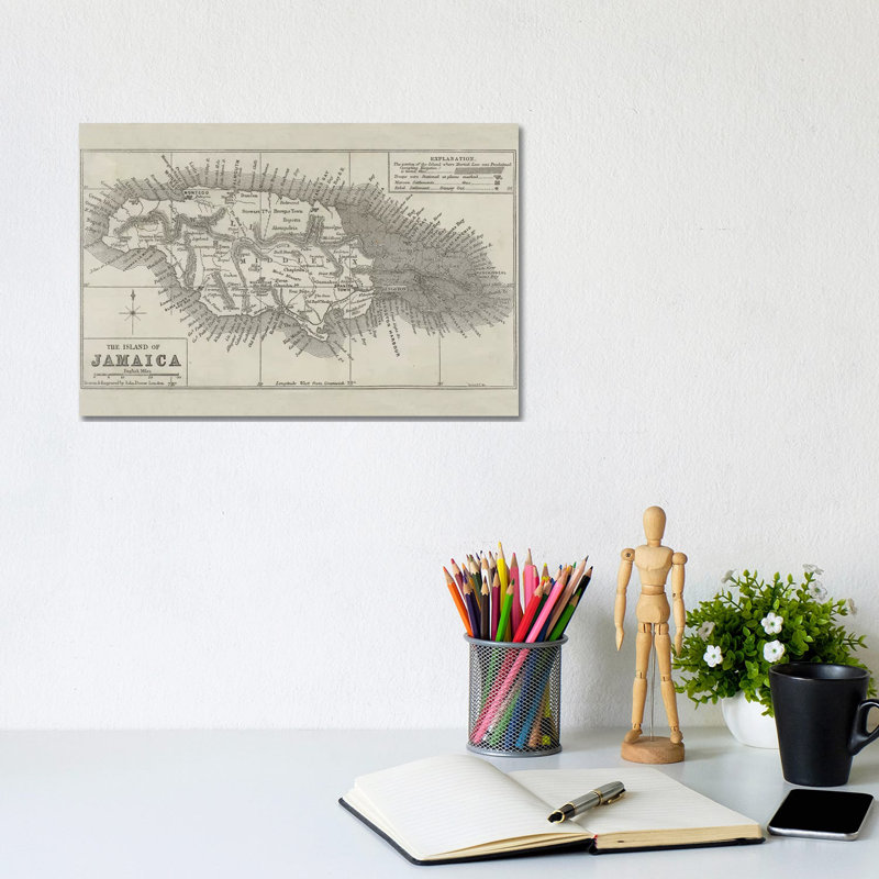 Map Of The Island Of Jamaica by John Dower - Wrapped Canvas Painting, 20.32 cm H x 30.48 cm W