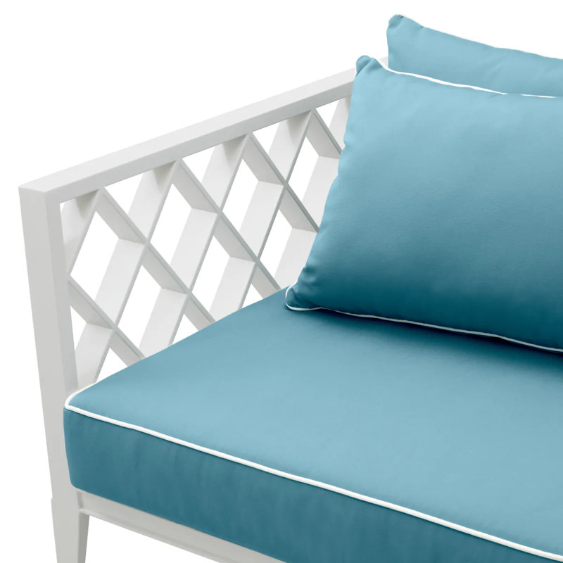 Outdoor 2 - Seat Loveseat, Mineral Blue Cushion/White Frame