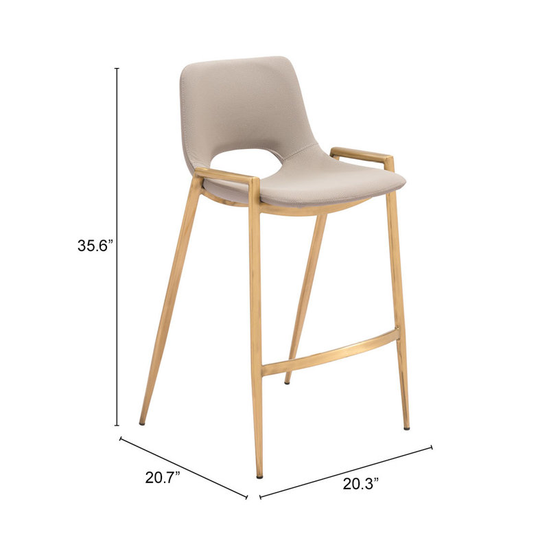 Desi Black Upholstered Counter Stool, Counter Stool (25.6" Seat Height), Gold, Beige/Gold