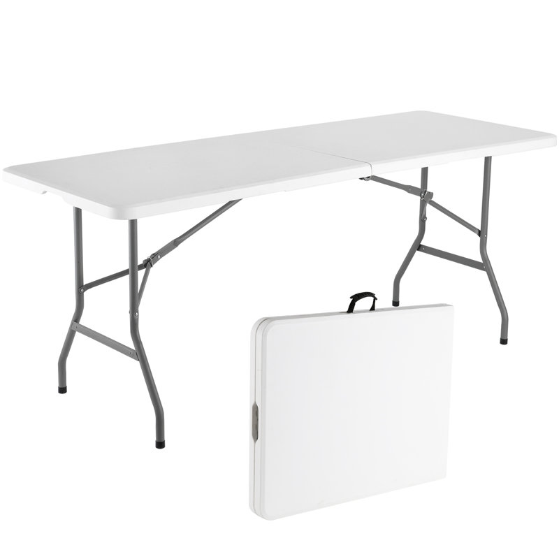 Table pliante en plastique 6 pi, table de pique-nique portable extérieure et intérieure, poignée - blanc, Blanc