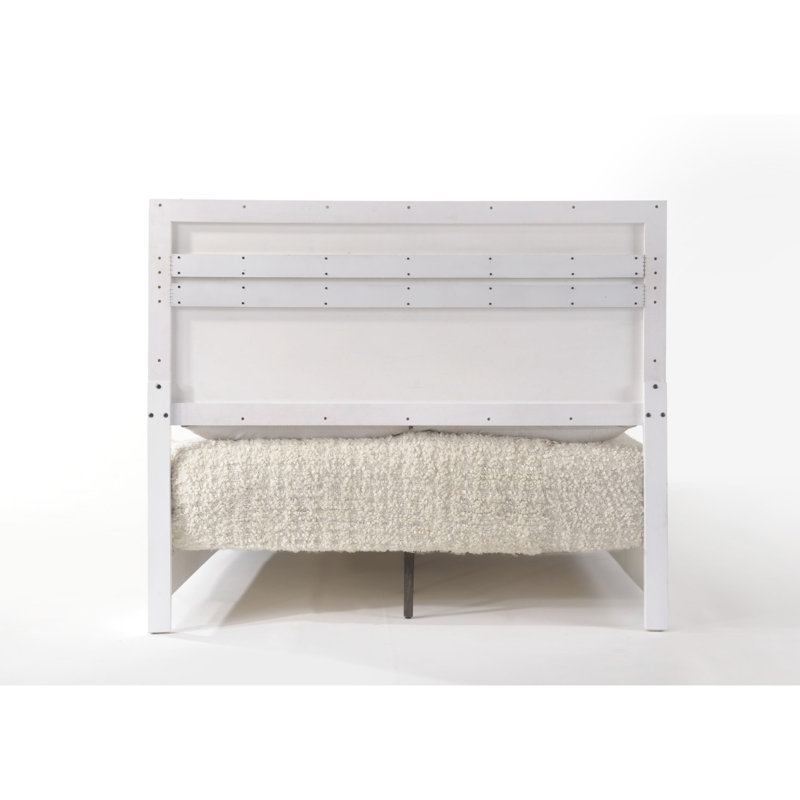 Lit à panneau Ii blanc ultrabrillant avec garniture et pieds scintillants décoratifs, sommier tapissier nécessaire, 4 lattes et 8 supports, conception à profil bas, finition des pieds en bloc, fabriqué en placage de particules, 81,02