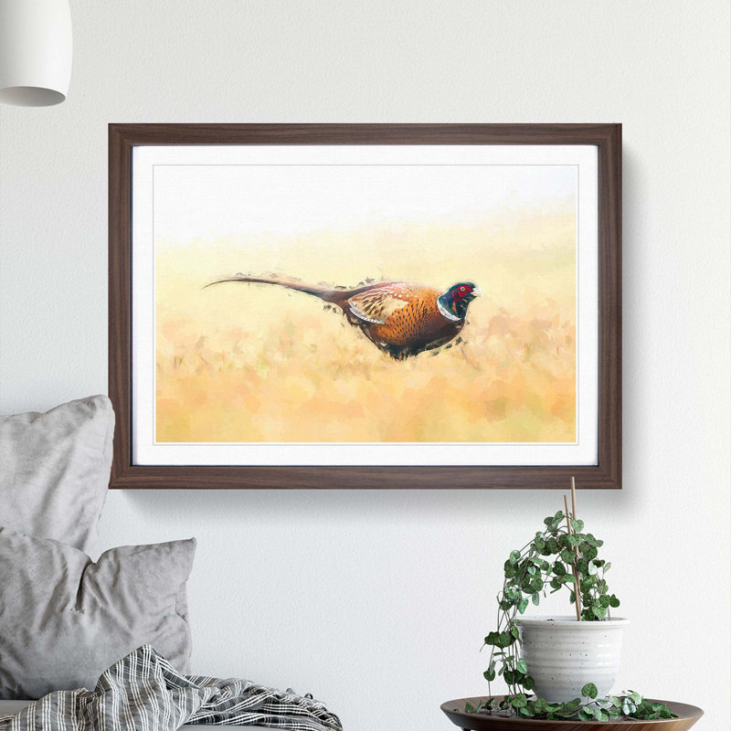 A Pheasant Bird in Abstract - Picture Frame Painting Print, 48cm H x 65cm W x 2cm D, Walnut Framed