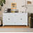 Farmhouse White Accent Cabinet - 60" Wide 4-Door Buffet with Rustic Wood Finish for Home Organization