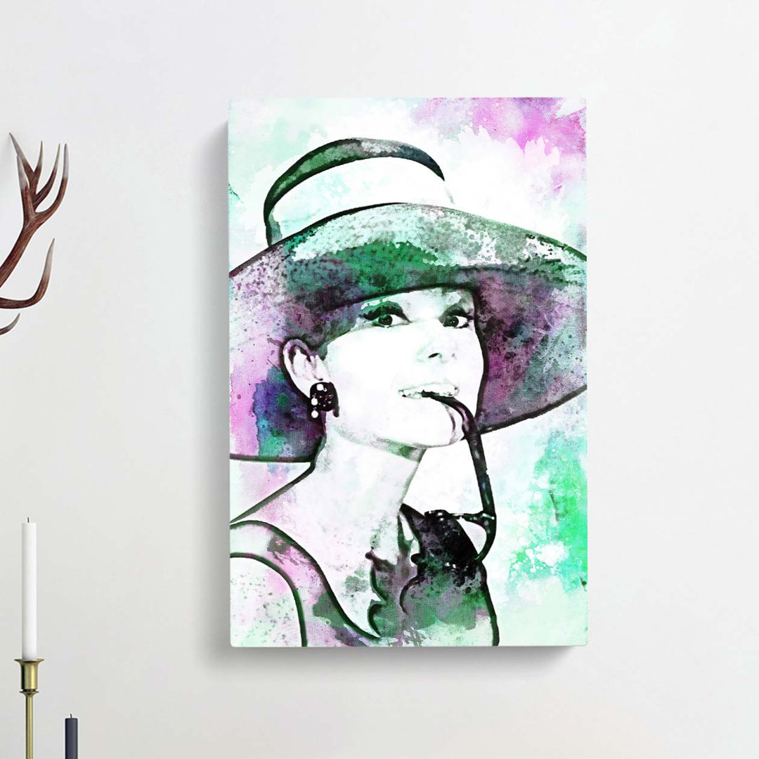 Miss Audrey Hepburn In Abstract - Wrapped Canvas