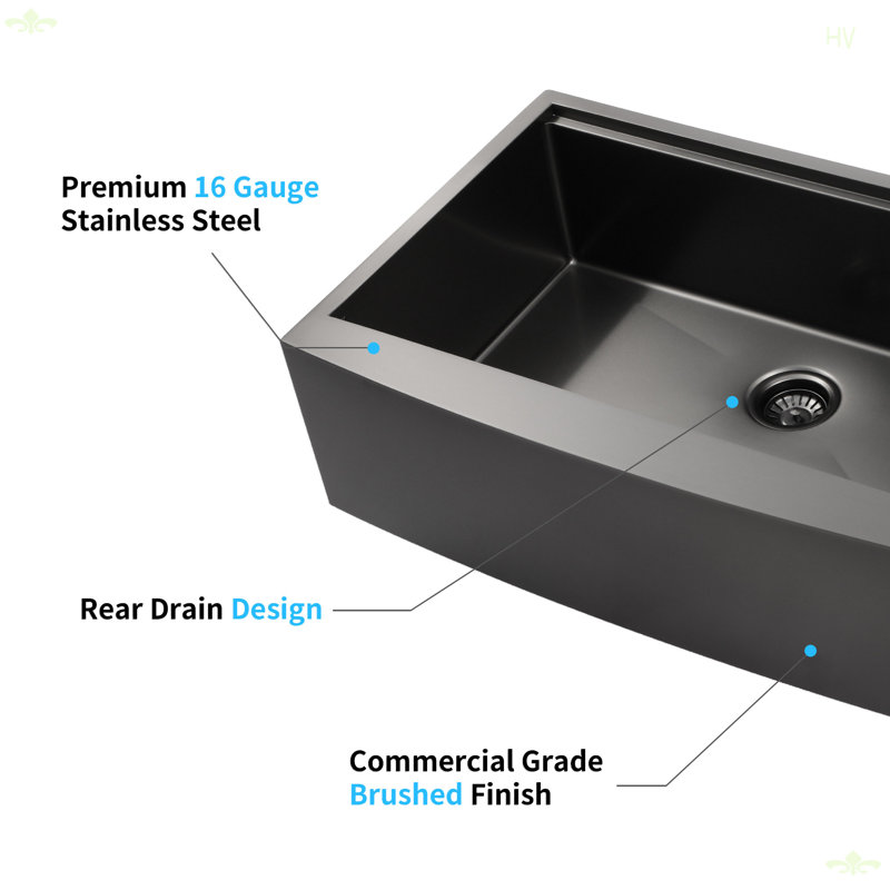 Évier de cuisine 33 x 22 x 10 po à tablier simple en acier inoxydable avec poste de travail, Noir mat