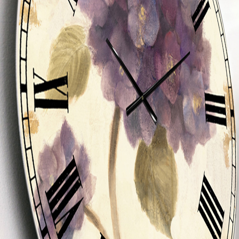 Horloge murale Abondant Hydrangea Flower II - Farmhouse, Surdimensionné, Mauve