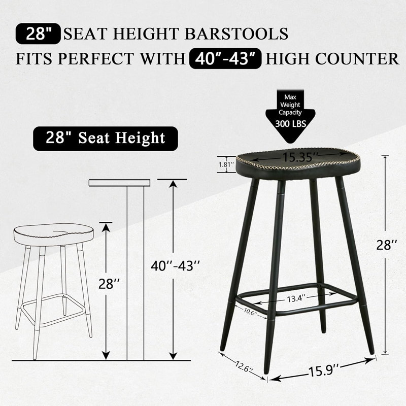 Tabourets de bar en simili cuir sans dossier pour îlot de cuisine (ensemble de 2), Tabouret de bar (hauteur du siège 28 po)