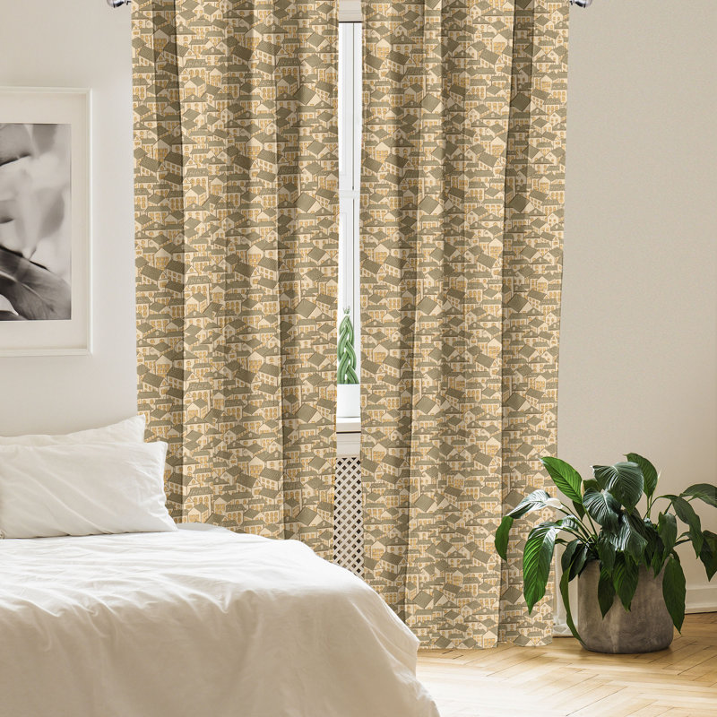Rideaux à 4 panneaux Alcott Hill®, toits de maisons de ville, vert sable brun Reseda, L 56 po x L 84 po