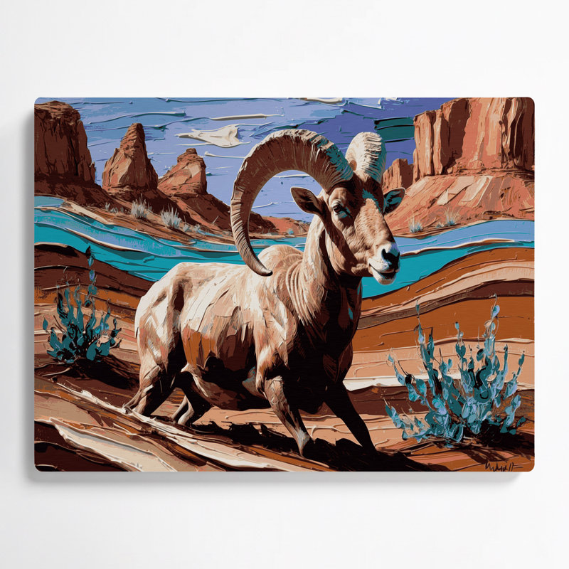 «Southwestern Animals» Bighorn Sheep 8, art mural en métal beige