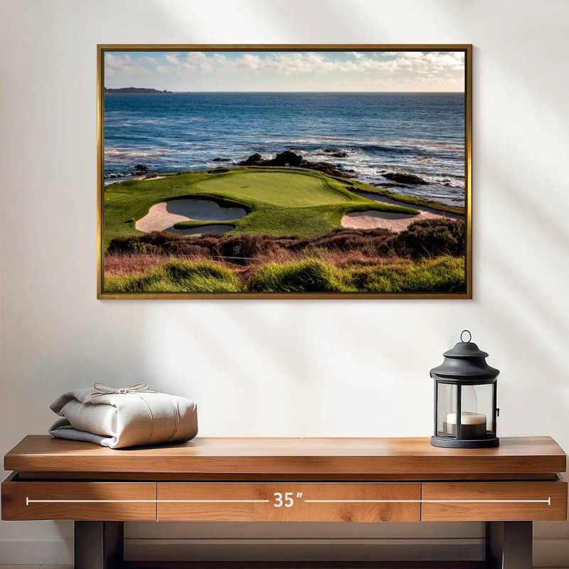 Terrain de golf California Coastline, Cadre flottant doré, 25 po x 17 po