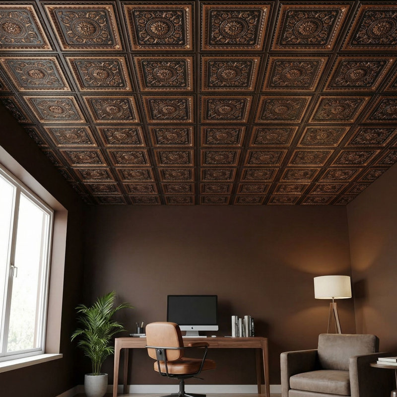 Tuile de plafond en PVC La Scala, Cuivre antique, L 24 po x L 24 po
