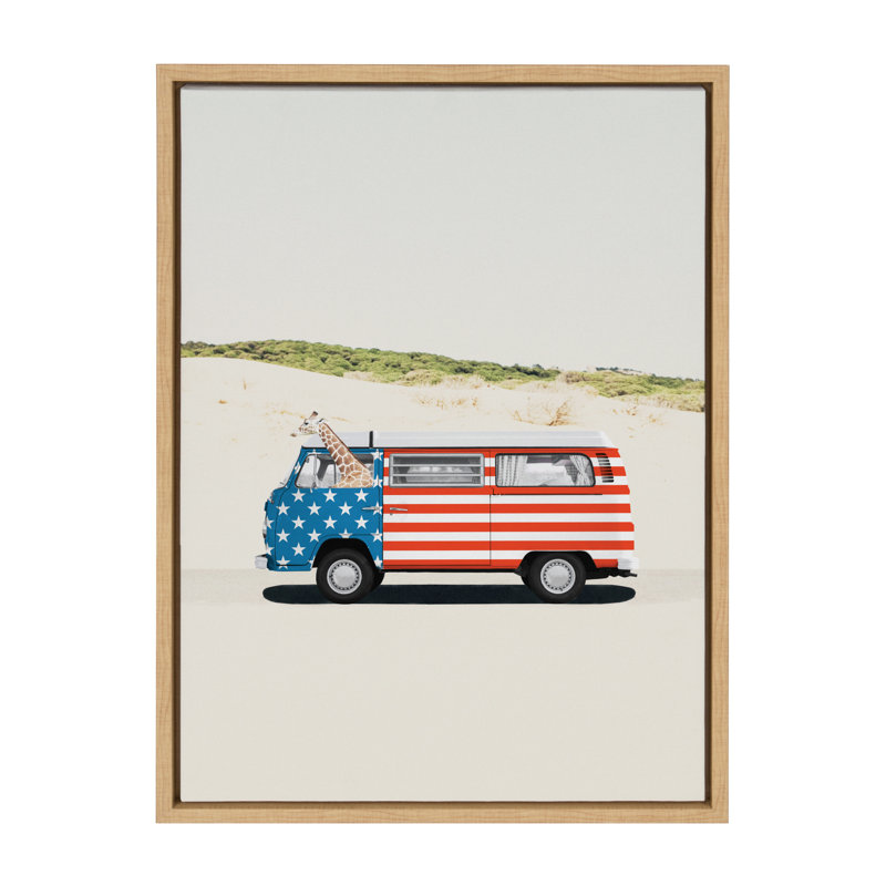 «USA Retro Beach Van» par juillet, reproduction d'art sur toile encadrée, Naturel, H 18 po x l 24 po