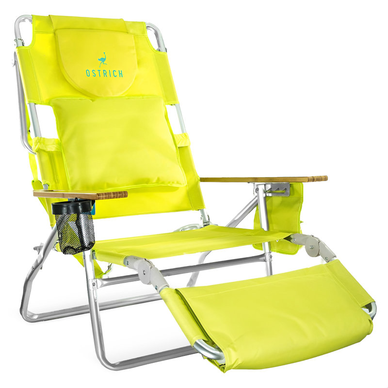 Ostrich The Deluxe 3N1 Lightweight Outdoor Beach Lounge Chair w/ Footrest, Lime, Lime